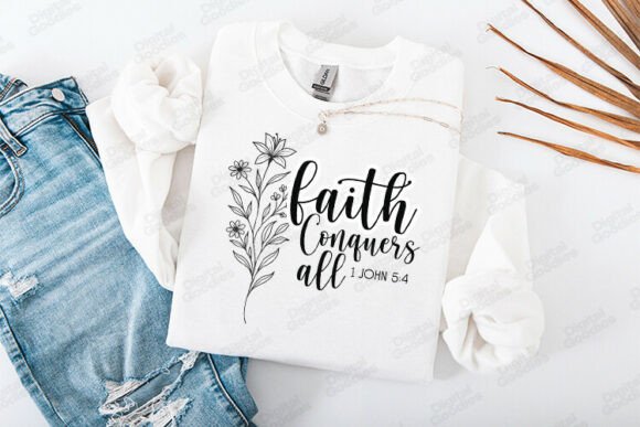 Faith Conquers All Bible Verse Floral T-Shirt Designs