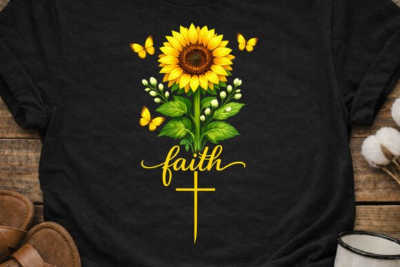 Faith Sunflower Cross Butterfly PNG for T-Shirt Designs