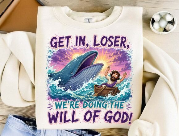 Funny Jonah and the Whale PNG for T-Shirt Designs