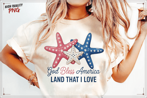 God Bless America PNG, Starfish July PNG for T-Shirt Designs