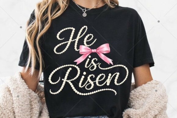 He is Risen PNG: Floral & Script Easter Design