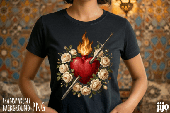Heart Sword Roses Flame PNG for T-Shirt Designs