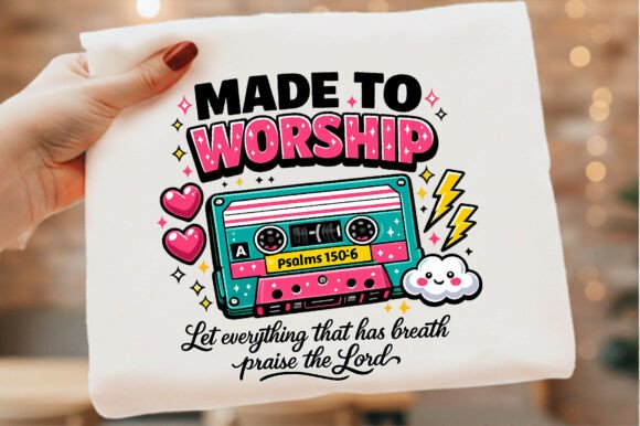 Made to Worship Retro Cassette Tape Png for T-Shirt Designs