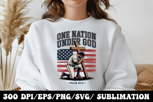 One Nation Under God Cross Prayer Illust for T-Shirt Designs