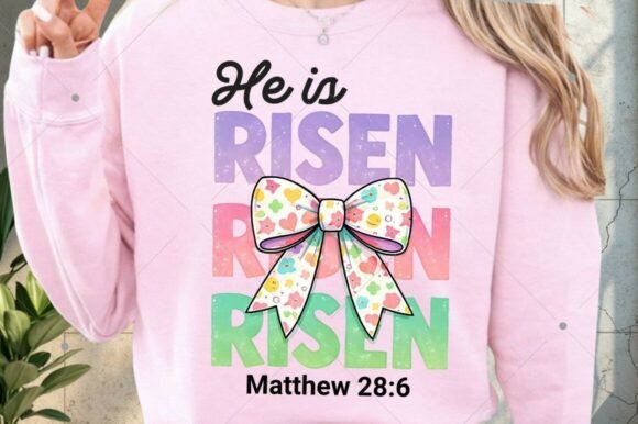 Retro He is Risen Coquette Bow PNG — T-Shirt Designs