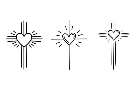 Sacred Heart Cross Line Symbols for T-Shirt Designs